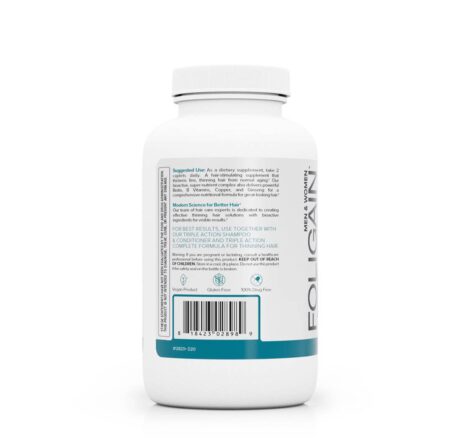 Supliment pentru cresterea parului, Foligain, 60 capsule, spate flacon