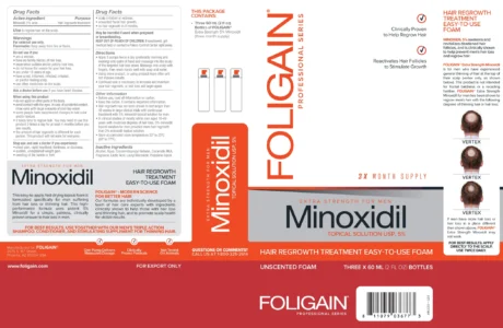 Spumă Foligain Minoxidil 5%, Tratament crestere păr și barbă pentru bărbați, informatii cutie