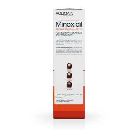 Spumă Foligain Minoxidil 5%, Tratament crestere păr și barbă pentru bărbați, lateral 2 cutie